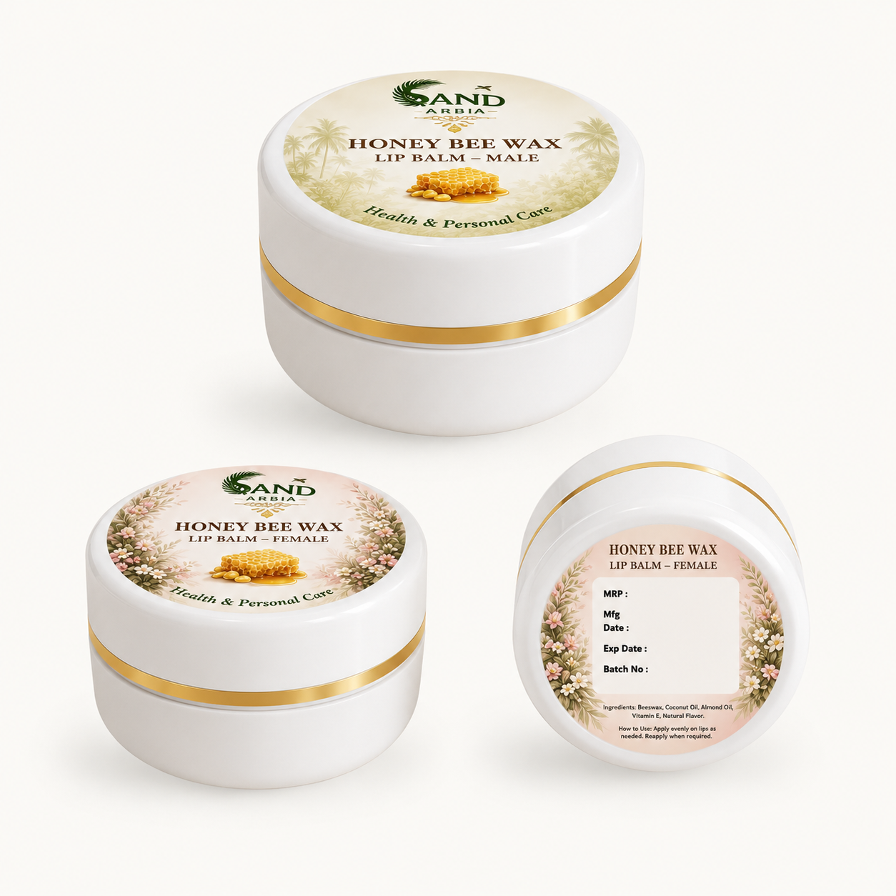Honey Bee Wax Moisturising Balm (50g) + Lip Balm Male + Lip Balm Female  (COMBO)